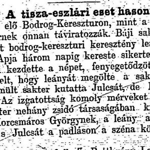 „A tisza-eszlári eset hasonmása.” (Forrás: Magyar Polgár, 1882. 06. 21., 5. o.)
